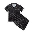 thumbnail image 1 of Curuila Child Girls Pajamas Set Short Sleeve Polka Dot Print Lapel Button Down Pjs Tops With Shorts Soft Casual Homewear Black Size 5-6 Years, 1 of 8