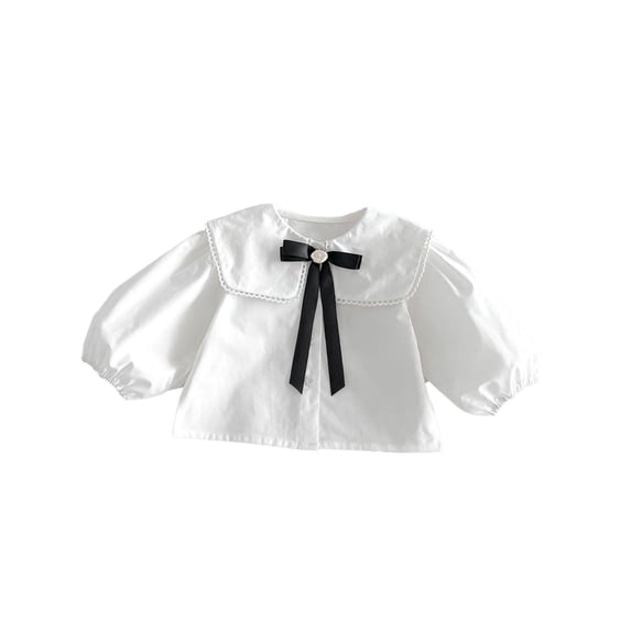 Curuila Child Infant Girls Shirts Long Sleeve Solid Color Lapel Button Down Tops For Girls Everyday Wear Soft Casual Clothes Size 3-4 Years
