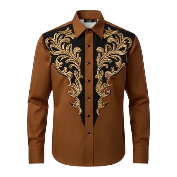 Curuila Child Kids Boys Shirt Button Down Cowboy Print Lapel Long Sleeve Fashionable Soft Tops Brown Size 12-13 Years
