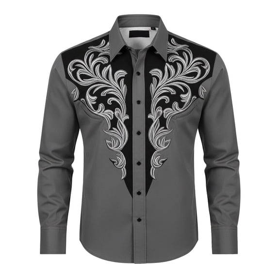 Curuila Child Kids Boys Shirt Button Down Cowboy Print Lapel Long Sleeve Fashionable Soft Tops Grey Size 8-9 Years