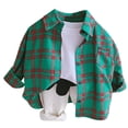 thumbnail image 1 of Curuila Child Kids Boys Shirts Long Sleeve Plaid Print Lapel Button Down Shirts For Boys Loose Fit Casual Tops Green Size 2-3 Years, 1 of 6