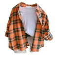 thumbnail image 1 of Curuila Child Kids Boys Shirts Long Sleeve Plaid Print Lapel Button Down Shirts For Boys Loose Fit Casual Tops Orange Size 18-24 Months, 1 of 3