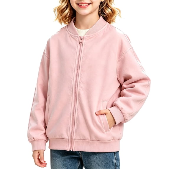 Curuila Child Toddler Girls Coat With Pocket Zipper Long Sleeve Solid Color Crew Neck Jacket For Girls Autumn Winter Soft Outerwear Size 5-6 Years