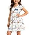 thumbnail image 1 of Curuila Child Toddler Girls Dress Flutter Sleeve Cartoon Print Crew Neck For School Comfortable Dresses Size 18-24 Months, 1 of 4