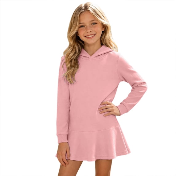Curuila Child Toddler Girls Dress Long Sleeve Solid Color Hooded Spring Autumn Fashion Dresses For Girls Size 5 Y