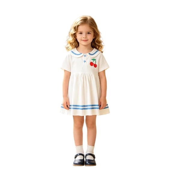 Curuila Child Toddler Girls School Dress Short Sleeve Fruit Print Crew Neck Summer Comfortable Dresses Size 18-24 Months