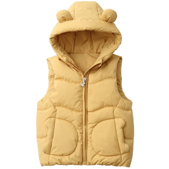 Curuila Child Toddler Girls Vest Sleeveless Solid Color Hooded With Ears Jacket For Girls Spring Autumn Fashion Outerwear Size 18-24 Months