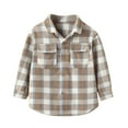 thumbnail image 1 of Curuila Children Boys Coat With Pocket Long Sleeve Plaid Print Lapel Button Down Shirts For Boys Spring Autumn Comfort Tops Beige Size 5-6 Years, 1 of 8