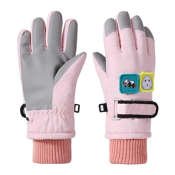 Curuila Children Boys Girls Mittens Winter Thick Cartoon Print Windproof Waterproof Cycling Skiing Soft Warmth Gloves Pink Size S