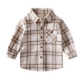 thumbnail image 1 of Curuila Children Boys Shirts With Pocket Long Sleeve Plaid Print Lapel Button Down Shirts For Boys Loose Fit Fashion Tops Beige Size 18-24 Months, 1 of 4