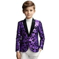 thumbnail image 1 of Curuila Children Boys Suit Cartoon Print Fashion Sequin Slim Fit Long Sleeve Lapel Casual Lightweight Mid-Length Coat With Button Purple Size 6-7 Years, 1 of 9