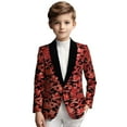 thumbnail image 1 of Curuila Children Boys Suit Cartoon Print Fashion Sequin Slim Fit Long Sleeve Lapel Casual Lightweight Mid-Length Coat With Button Red Size 4-5 Years, 1 of 9