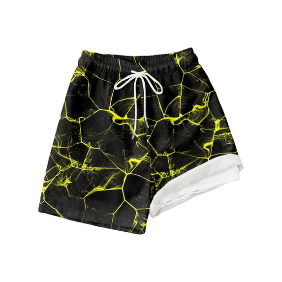 Curuila Children Boys Swim Trunks Drawstring Elastic Waist Fashion Print Loose Fit Stretch Shorts Yellow Size 10-12 Years