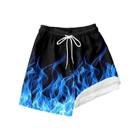 Curuila Children Boys Swim Trunks Fashion Print Drawstring Elastic Waist Loose Fit Stretch Shorts Blue Size 10-12 Years