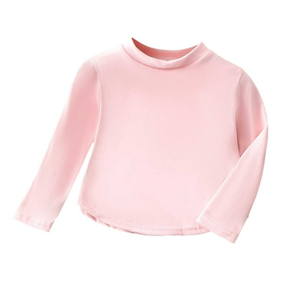 Curuila Children Boys Undershirt Handsome Crew Neck Shirt Long Sleeve Solid Color T Shirt For Boys Girls Pink Size 1-2 Years