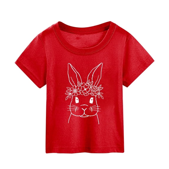 Curuila Children Girls Boys Shirt Easter Cartoon Print Crew Neck Short Sleeved Casual Fashion T Shirt Red Size 7-8 Years