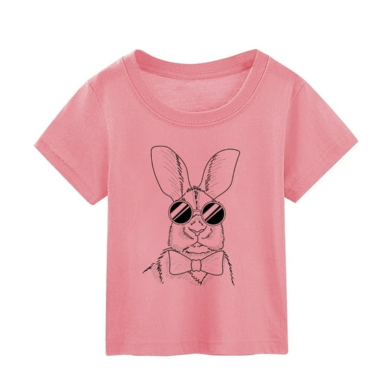 Curuila Children Girls Boys Shirt Easter Cartoon Print Short Sleeved Crew Neck Breathable T Shirt Pink Size 7-8 Years