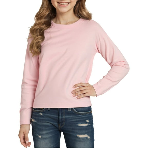 Curuila Children Girls Boys Tops Solid Color Long Sleeve T Shirts Crew Neck Casual Fall Winter Basic Tees Pink Size 6-7 Years