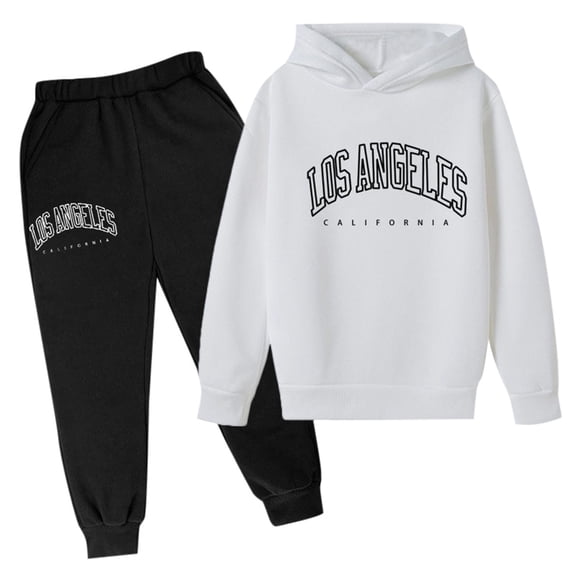 Curuila Children Girls Boys Two Piece Set Fashion Letter Printed Long Sleeve Crew Neck Hoodie Pullover Sweatshirt Long Sweatpants Sweatsuit Set White Size 13-14 Years
