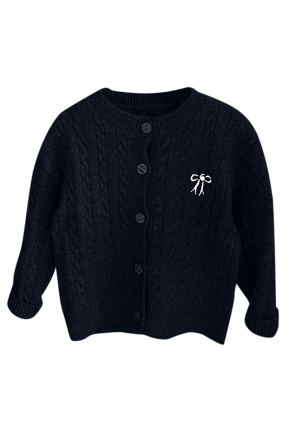 Children Girls Clothes Long Sleeve Crew Neck Solid Cardigan Spring Autumn Sweater Coat Navy Size 5-6 Years