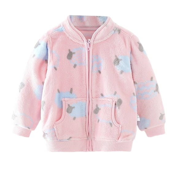 Curuila Children Girls Coat Flannel Long Sleeve Cartoon Print Crew Neck Jacket For Girls Winter Warm Casual Outerwear Size 12-18 Months