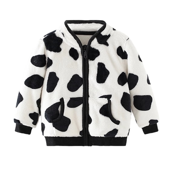 Curuila Children Girls Coat Flannel Long Sleeve Cartoon Print Crew Neck Jacket For Girls Winter Warm Casual Outerwear Size 12-18 Months