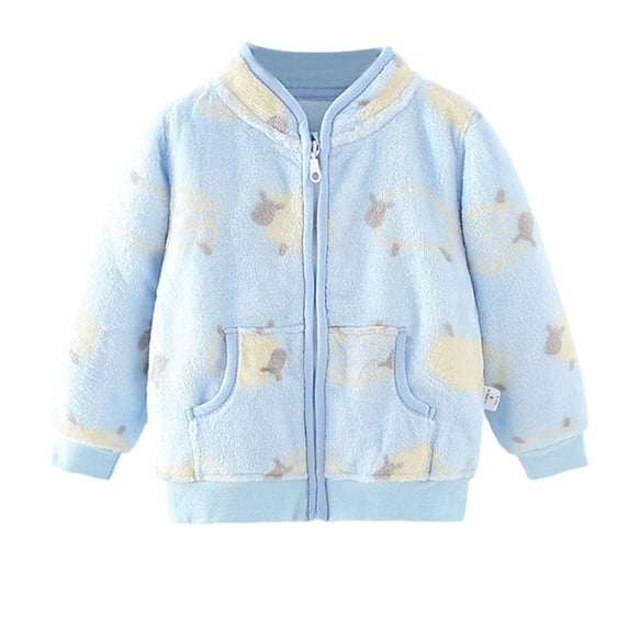 Curuila Children Girls Coat Flannel Long Sleeve Cartoon Print Crew Neck Jacket For Girls Winter Warm Casual Outerwear Size 6-12 Months