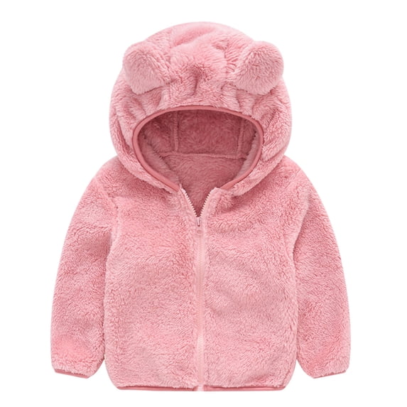 Curuila Children Girls Coat Fleece Long Sleeve Solid Color Hooded With Ears Jacket For Girls Winter Warm Casual Soft Outerwear Size 4-5 Years