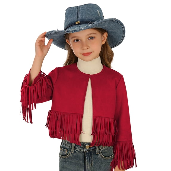 Curuila Children Girls Coat With Tassels Long Sleeve Solid Color Crew Neck Jacket For Girls Spring Autumn Comfort Outerwear Size 9-10 Years