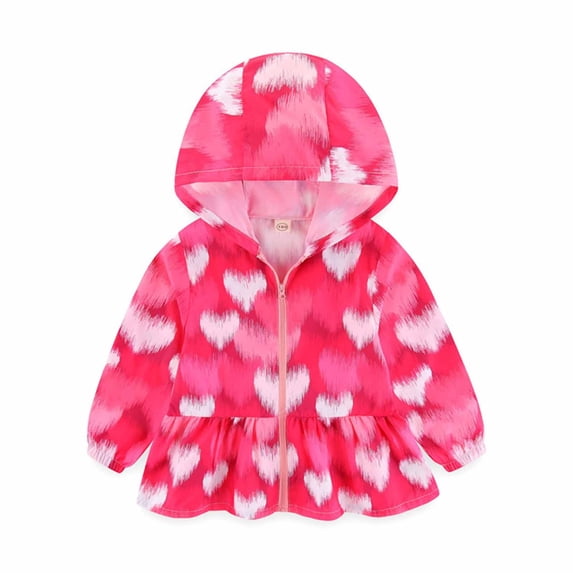 Curuila Children Girls Coat With Zipper Long Sleeve Hearts Print Hooded Jacket For Girls Summer Lightweight Soft Outerwear Size 3-4 Years