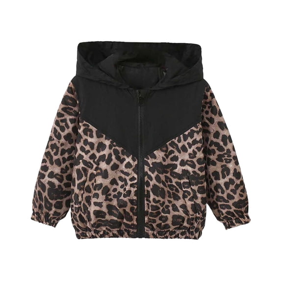 Curuila Children Girls Coat With Zipper Long Sleeve Leopard Print Hooded Jacket For Girls Everyday Wear Soft Outerwear Size 2-3 Years