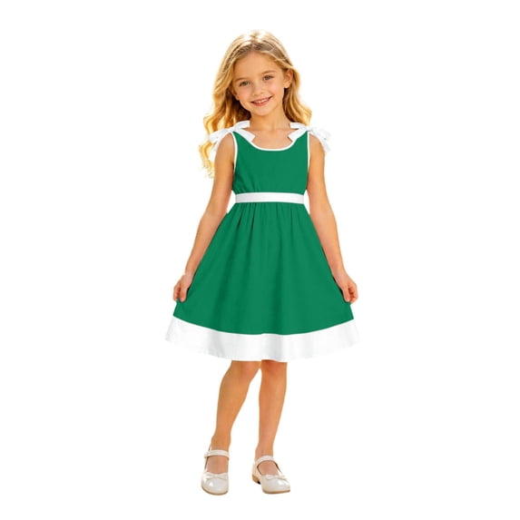 Curuila Children Girls Dress Sleeveless Solid Color Crew Neck For School Comfort Dresses Size 3-4 Years