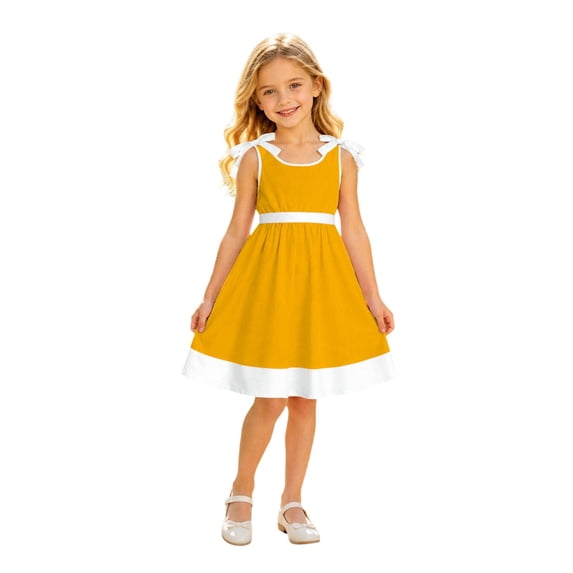 Curuila Children Girls Dress Sleeveless Solid Color Crew Neck For School Comfort Dresses Size 5-6 Years