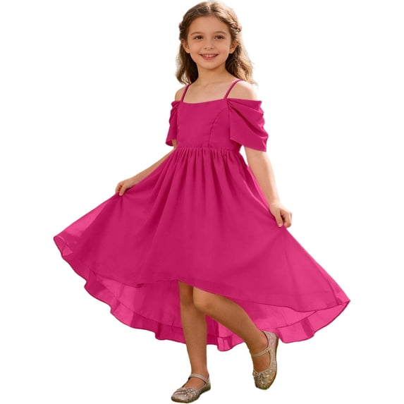 Curuila Children Girls Dresses Solid Color Square Neck Short Sleeve A ...