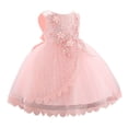 thumbnail image 1 of Curuila Children Girls Dresses With Lace Solid Color Crew Neck Sleeveless For Party Fashionable Dress Pink Size 6-12 Months, 1 of 3