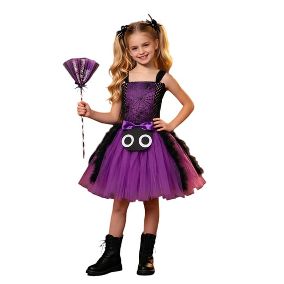 Curuila Children Girls Halloween Cospalay Dress Sleeveless Hallowmas Cartoon Print Square Neck For Performance Comfort Dresses Size 8-9 Years