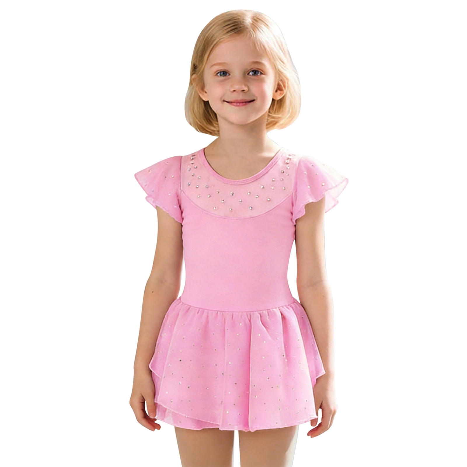 Curuila Children Girls Jumpsuit Fly Sleeve Solid Color Crew Neck Dance ...