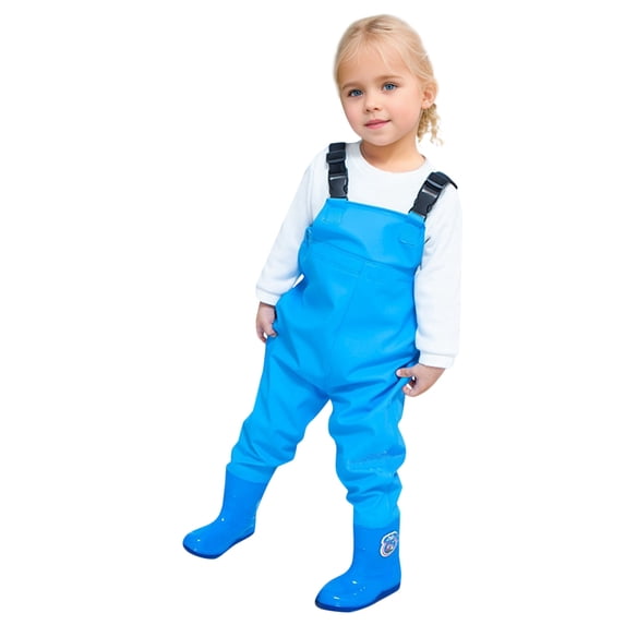 Curuila Children Girls Jumpsuits Sleeveless Solid Color Square Neck Suspender Pants For Girls Waterproof Comfortable Waders Blue Size 1-2 Years