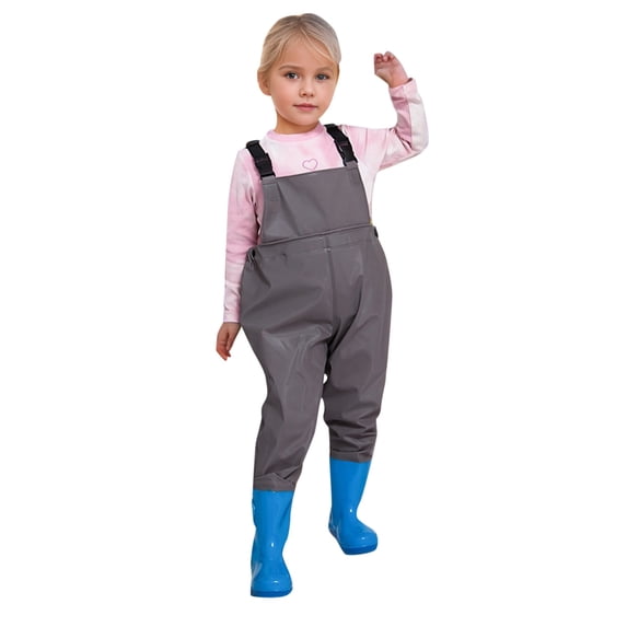 Curuila Children Girls Jumpsuits Sleeveless Solid Color Square Neck Suspender Pants For Girls Waterproof Comfortable Waders Grey Size 4-5 Years