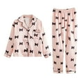 thumbnail image 1 of Curuila Children Girls Pajamas Set Long Sleeve Bowknot Print Lapel Button Down Pjs Tops With Pants Spring Autumn Comfortable Loungewear Pink Size 6-7 Years, 1 of 9