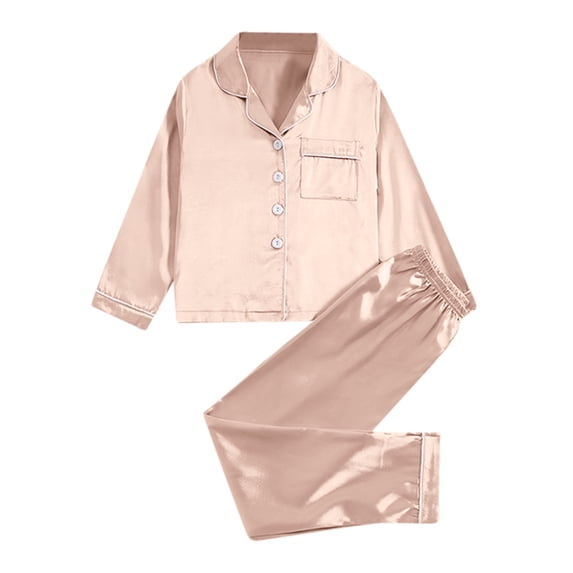 Curuila Children Girls Pajamas Set With Pocket Long Sleeve Solid Color Lapel Button Down Pjs Tops With Pants Soft Comfort Homewear Khaki Size 9 Years
