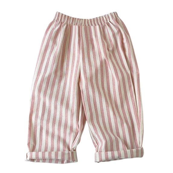 Curuila Children Girls Pants Striped Print Elastic Waist Loose Breathable Spring Summer Trousers Pink Size 12-18 Months