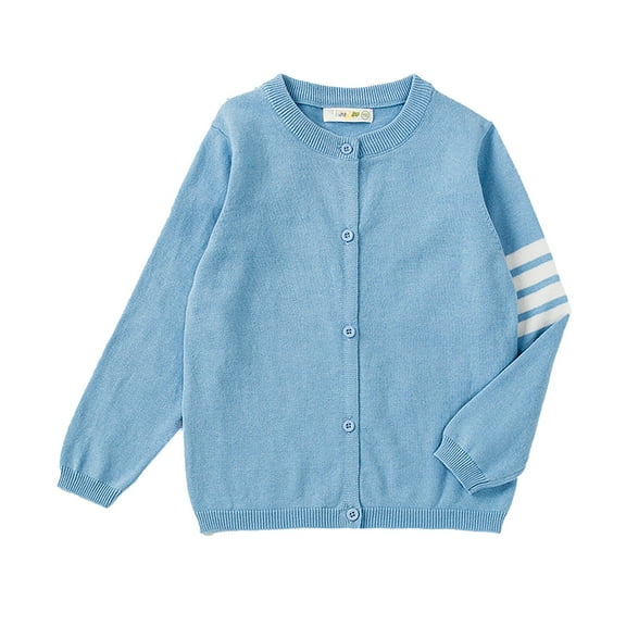 Curuila Children Girls Sweater Long Sleeve Crew Neck Solid Color Cardigan With Button Spring Autumn Coat Size 2-3 Years Blue