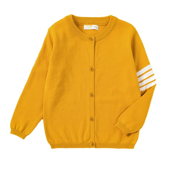 Curuila Children Girls Sweater Long Sleeve Crew Neck Solid Color Cardigan With Button Spring Autumn Coat Size 7-8 Years Black