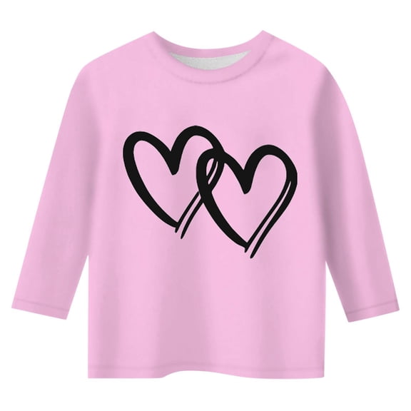 Curuila Children Girls Tops Casual Heart Print Crew Neck Loose 3/4 Sleeves T Shirt Pink Size 8-9 Years
