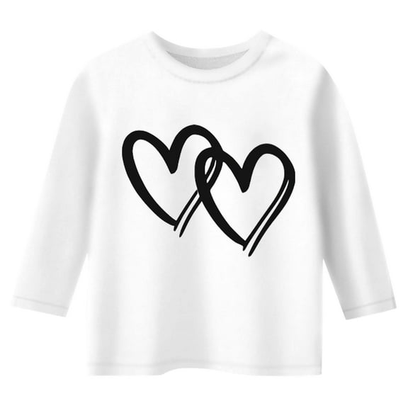 Curuila Children Girls Tops Casual Heart Print Crew Neck Loose 3/4 Sleeves T Shirt White Size 10-11 Years