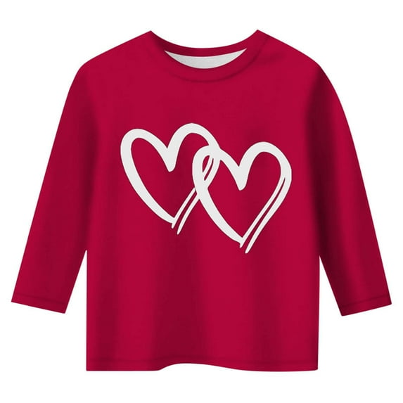 Curuila Children Girls Tops Casual Heart Print Crew Neck Loose 3/4 Sleeves T Shirt Size 3-4 Years