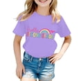 thumbnail image 1 of Curuila Children Girls Tops Fashionable Casual Letter Print Crew Neck Short Sleeved T Shirt For Childrens Back To School Season Purple Size 4-5 Years, 1 of 4