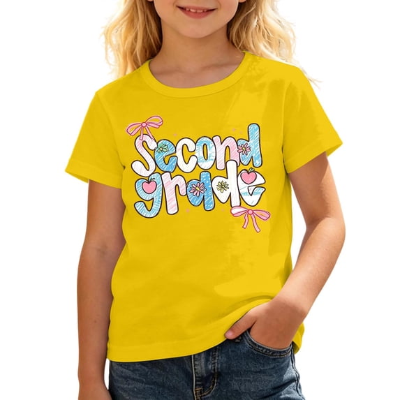 Curuila Children Girls Tshirt Short Sleeve Letter Print Crew Neck Tops For Girls Everyday Wear Fashionable Back To School Clothes Size 11-12 Years
