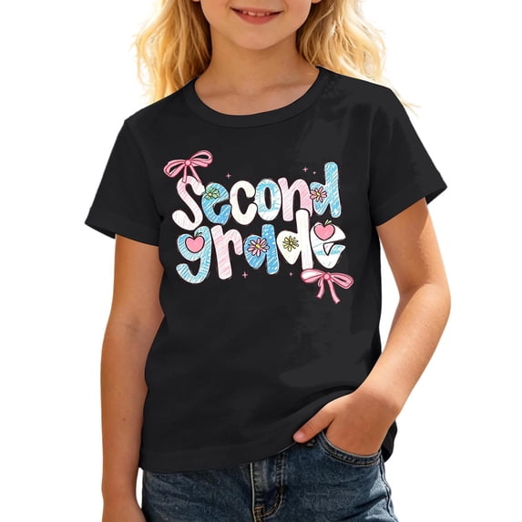 Curuila Children Girls Tshirt Short Sleeve Letter Print Crew Neck Tops For Girls Everyday Wear Fashionable Back To School Clothes Size 3-4 Years